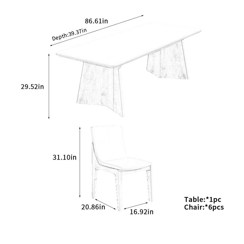 Table de salle à manger scandinave, H 29,52 po x L 86,61 po x l 39,37 po