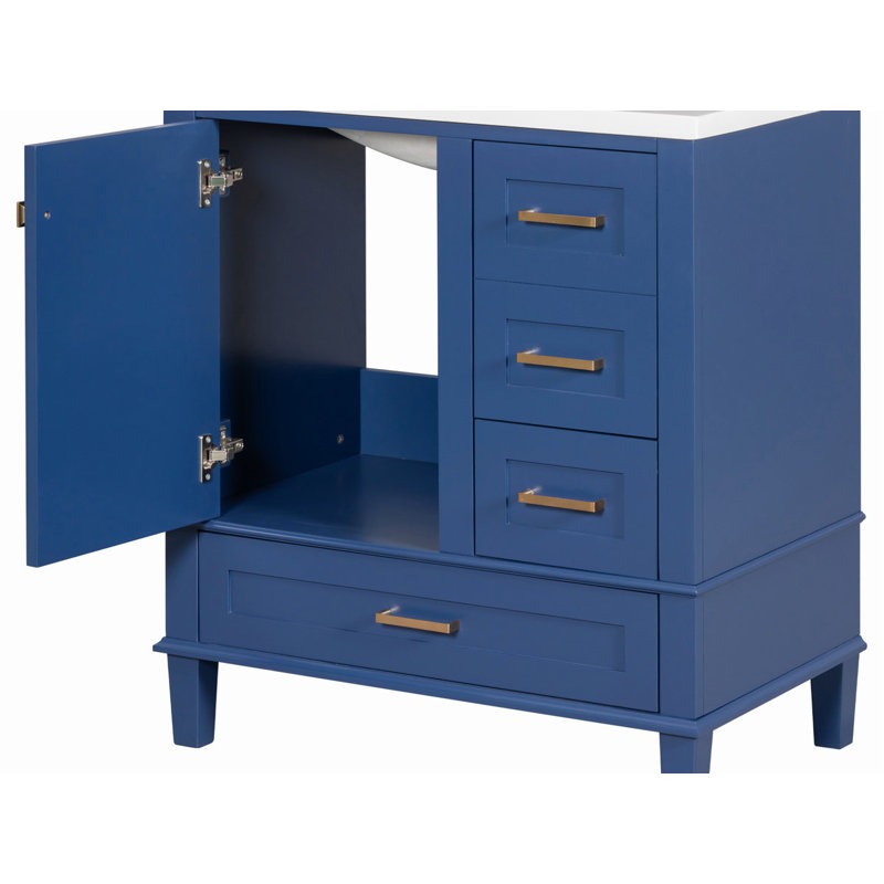 18.00'' Single Bathroom Vanity with Ceramic Top, Blue, Gold