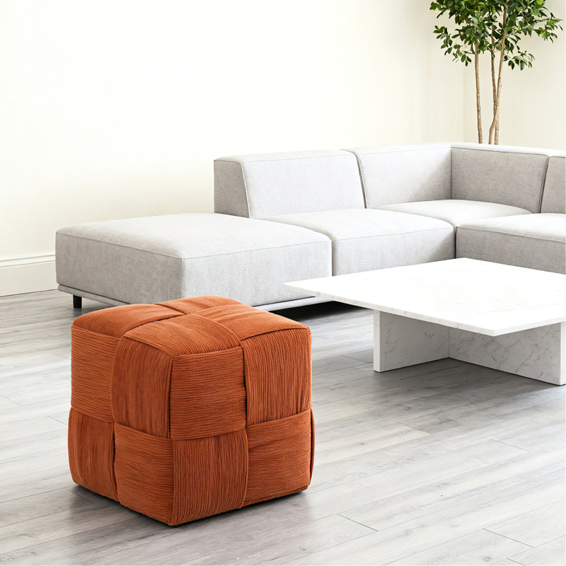 Repose-pieds carré doux et confortable tissé, tissu en velours côtelé, mousse à haute résilience, design, tabouret brun polyvalent, matériau, structure, adapté au salon