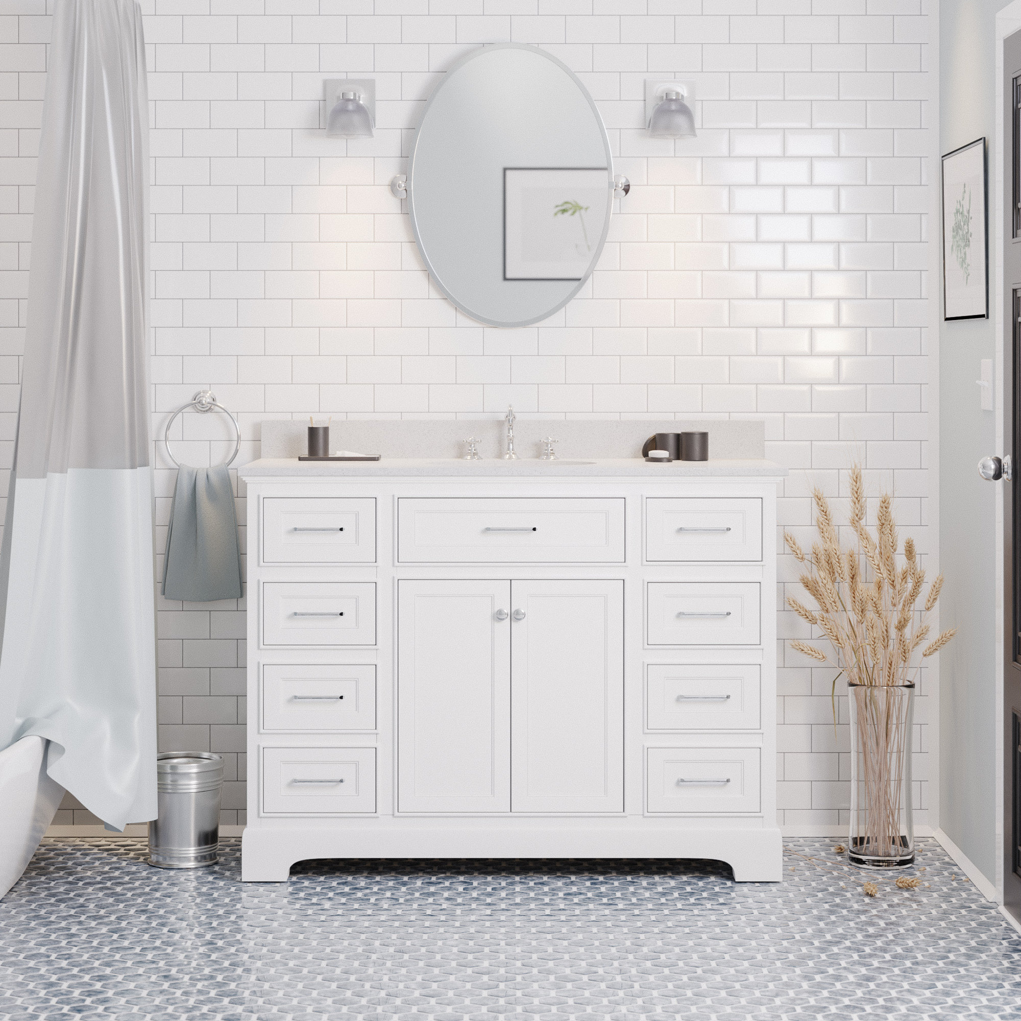 Ronnie 48'' Single Bathroom Vanity, White, Quartz