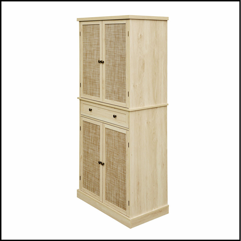 Armoire de rangement en rotin à 4 portes avec 1 tiroir et 4 tablettes réglables, durable et imperméable pour une utilisation extérieure