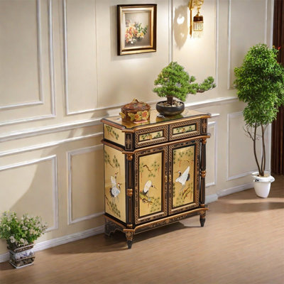 Armoire décorative peinte à la main avec poignées dorées