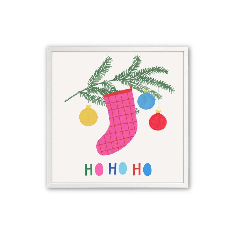 Impression de bas de Noël joyeux II, Cadre simple opaque blanc, bois massif, H 13,5 po x l 13,5 po