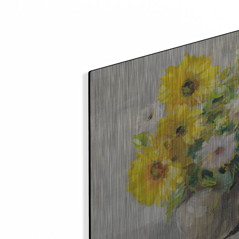 «Sunflower Still Life 1 On Grey» par Danhui Nai, art mural en métal, H 12 po x l 12 po