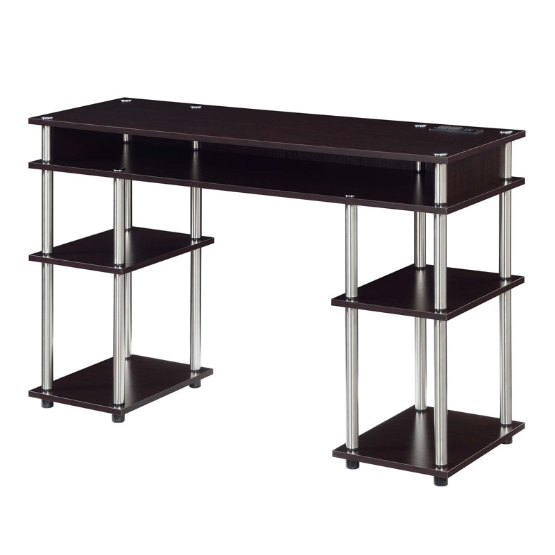 Bureau d'ordinateur Edwin No Tools avec prises intégrées, Espresso