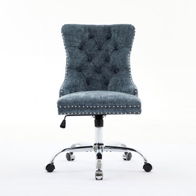 Office Chair,Modern Chenille Upholstered Tufted Button Home Office Chair With Chrome Metal Base,Adjustable Desk Chair Swivel Office Chair