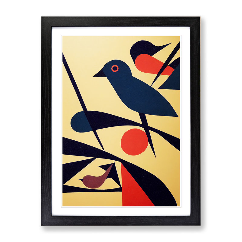 Simple Abstract Bird Vol.1 - Single Picture Frame Print, 46cm H x 34cm W x 2cm D, Walnut