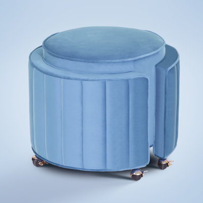 Upholstered Ottoman with Wheels ,Velvet Vanity Stool for Living Room Pouf Footstool