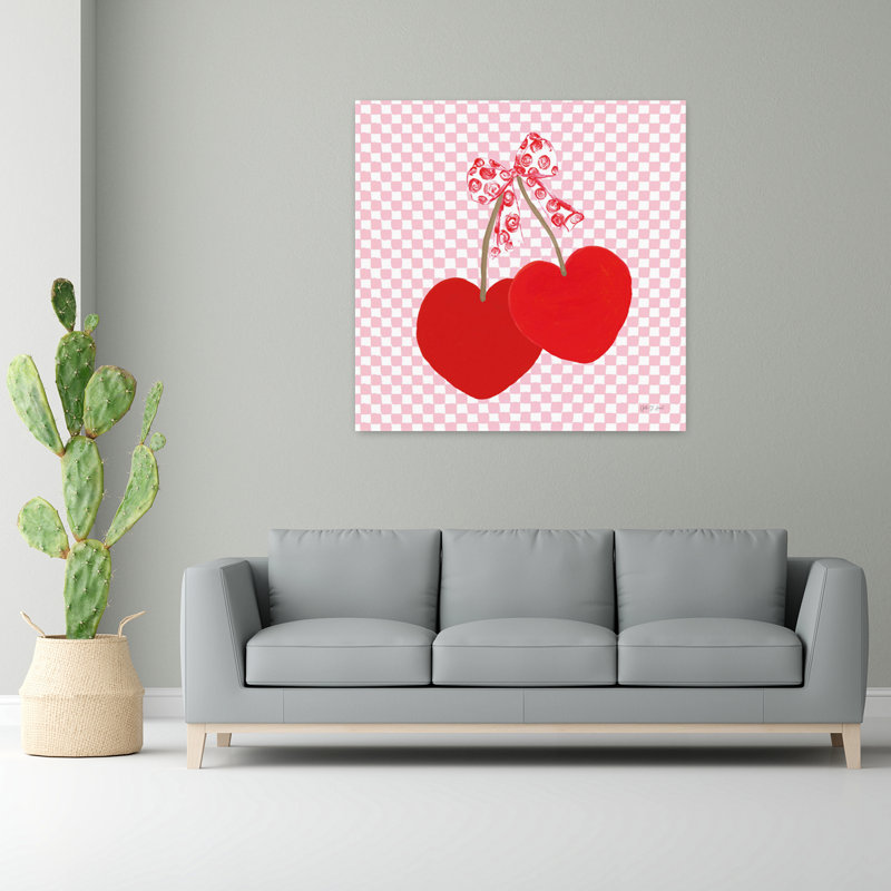 Cherry Hearts, art contemporain, H 48 po x l 48 po