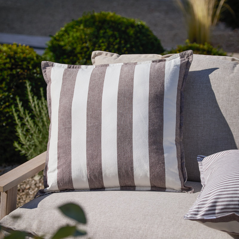Hayle Indoor / Outdoor Striped Square Throw Cushion, Brown/White