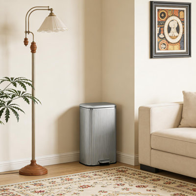 Poubelle en acier inoxydable avec couvercle à fermeture en douceur et seau intérieur amovible pour le salon, la cuisine et la salle de bain