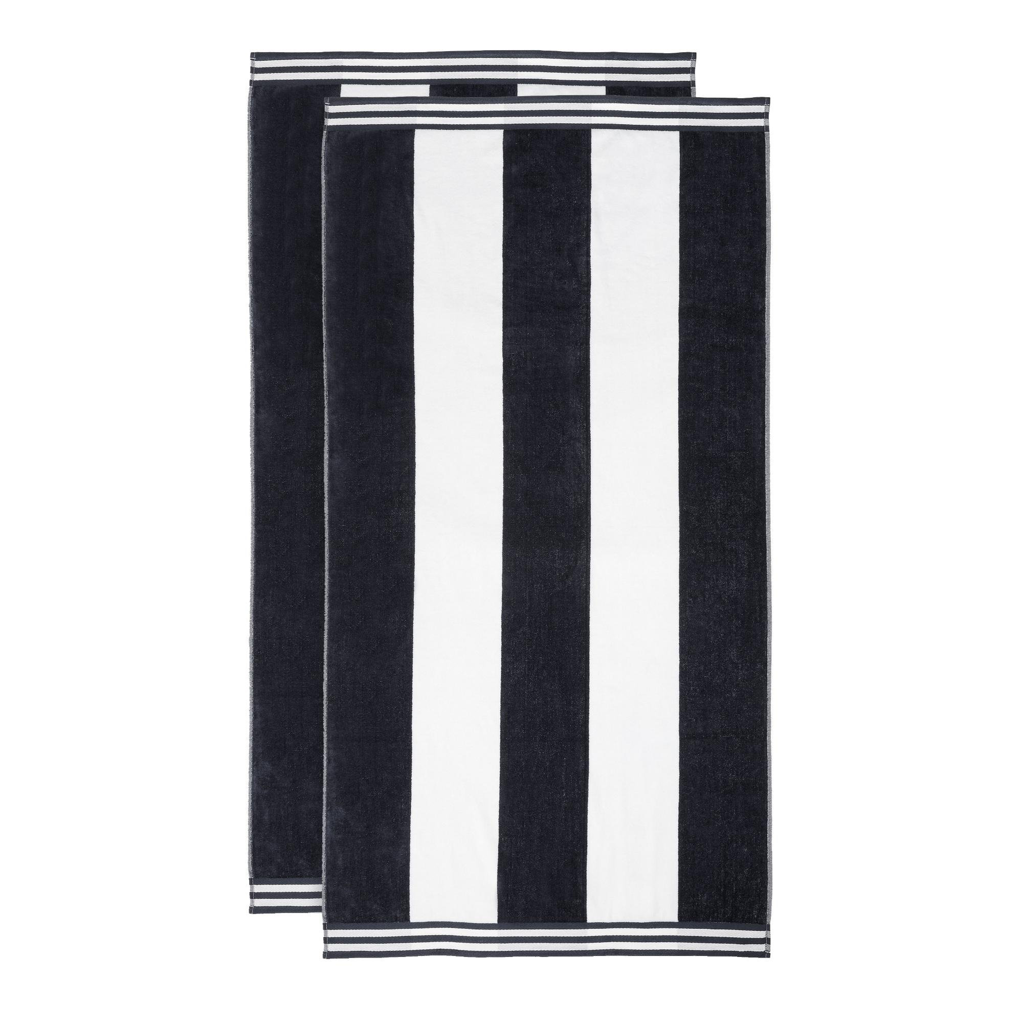 Calheta Cotton Oversized Cabana Stripe Beach Towels, 2, Charcoal