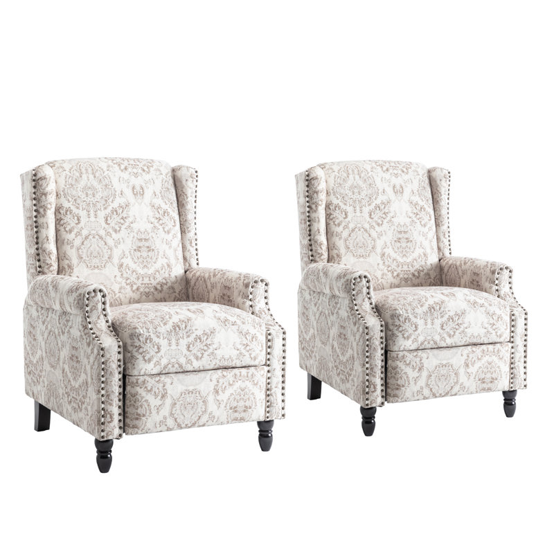 Manual Standard Push Back Recliner, Beige Floral