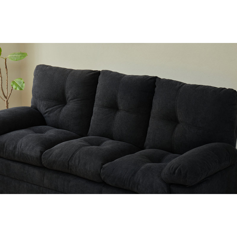 75.6" Upholstered Pillow Top Arm Sofa, Black