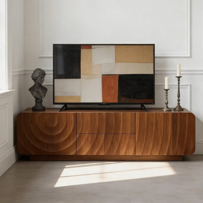 Meuble télé 58 po avec 2 tiroirs et armoire de rangement Mid-Century