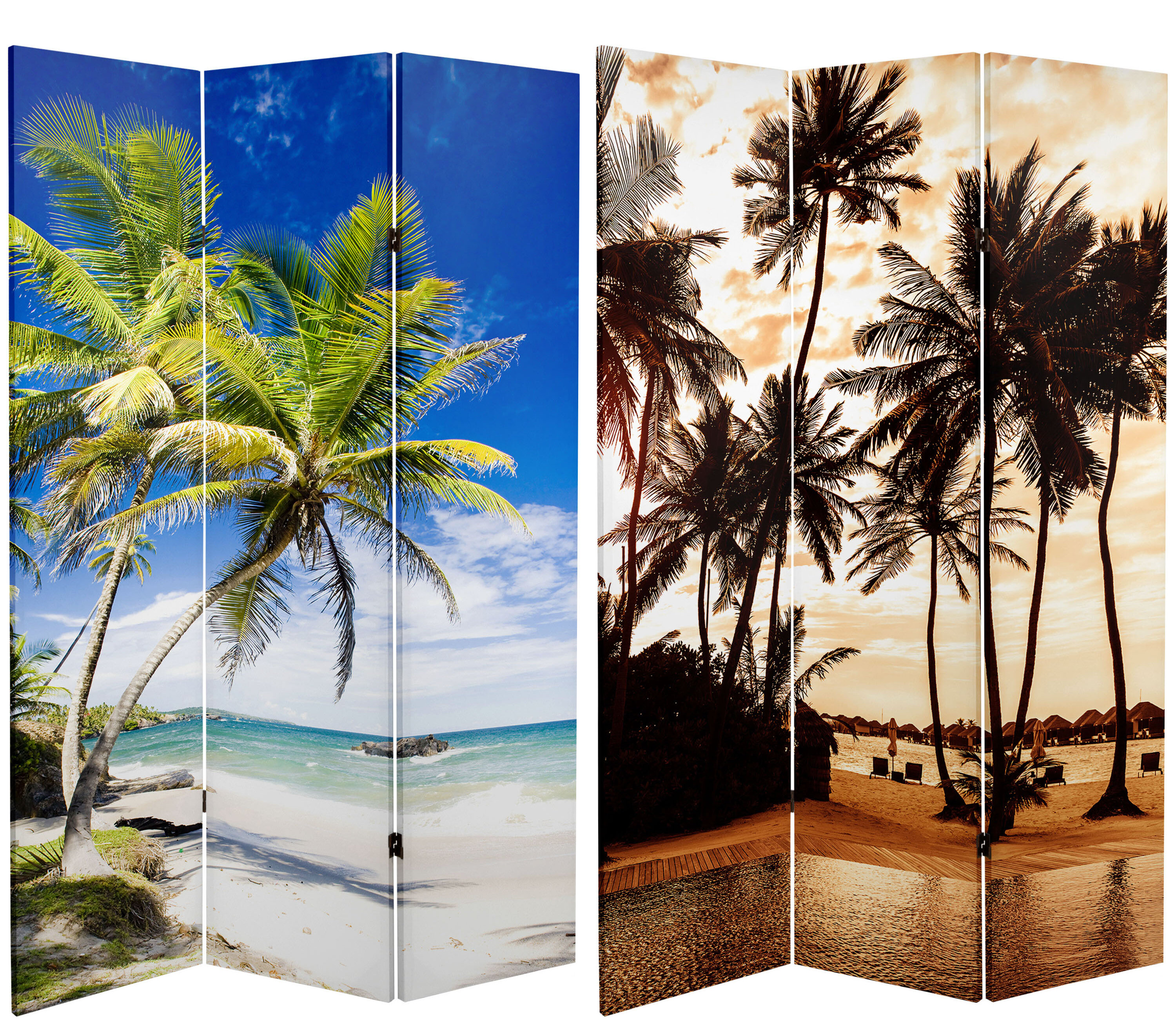 Oriental Furniture 6 Ft. Tall Double Sided Sunset Palms Canvas