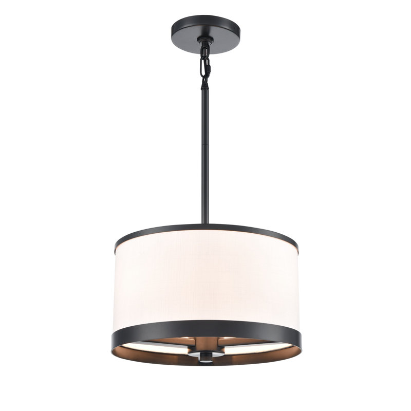 Paynter - Luminaire suspendu - Finition noire - Abat-jour en tissu blanc coquille d'œuf doux, 3 lumières