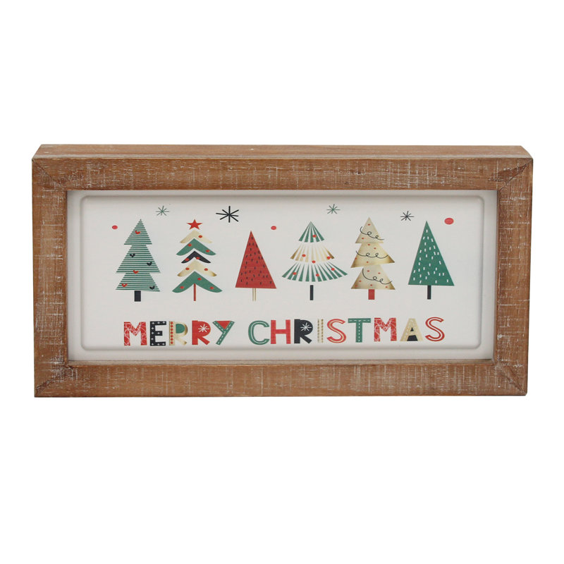 11.75" Framed Merry Christmas With Trees Wall Sign