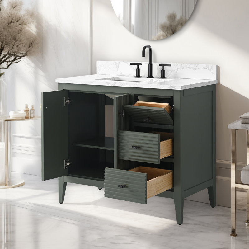 Ensemble de meuble-lavabo simple 36 po, Linéaire vert rétro, Noir mat
