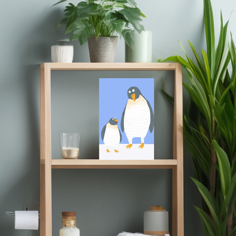 Curious Penguin Pair Abstract Contemporary Bird Penguin Nature Wildlife Wall Art Print by Carla Daly - Wrapped Canvas Print