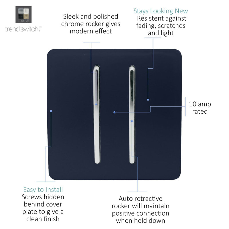 Trendi Switch 2 Gang Retractive Home Automation Switch, Navy