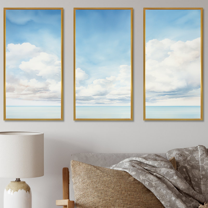 Ensemble de décorations murales White Clouds, Cadre flottant doré, H 28 po x l 36 po x P 1 po