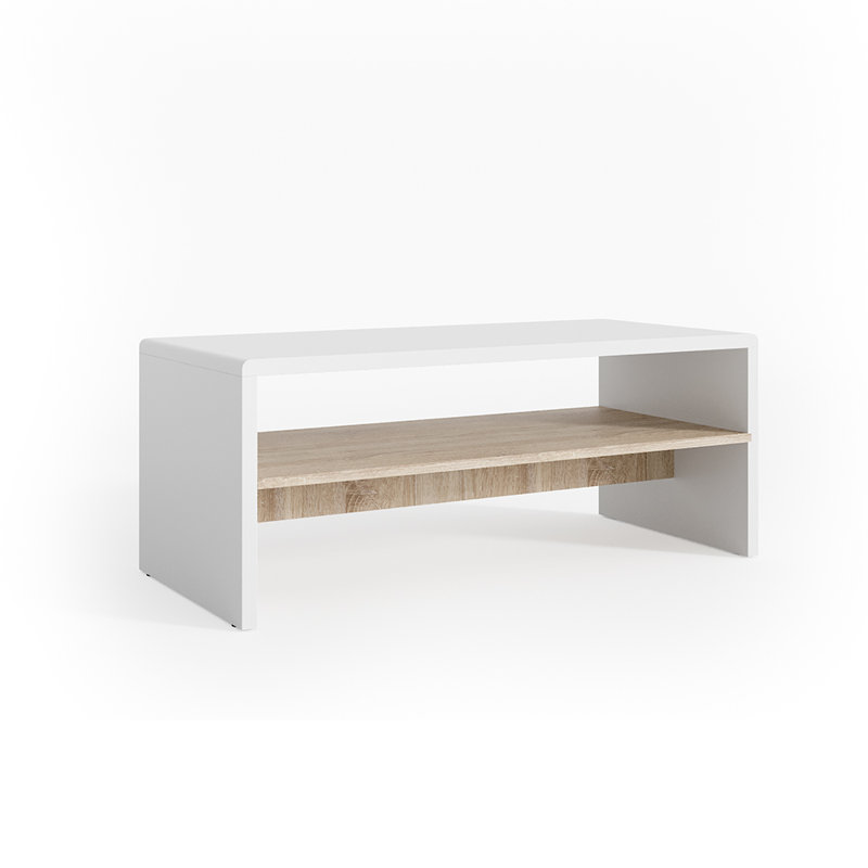 Aleksa Sled Coffee Table with Storage, White/Sonoma oak