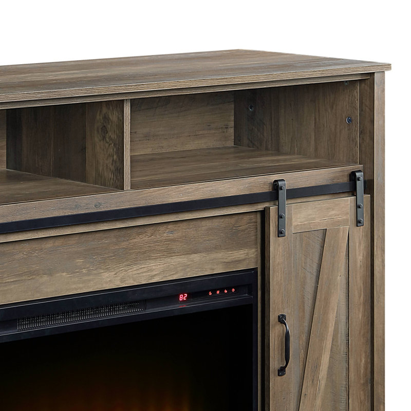 Rustic Oak 2-Door Fireplace With 2 Shelves