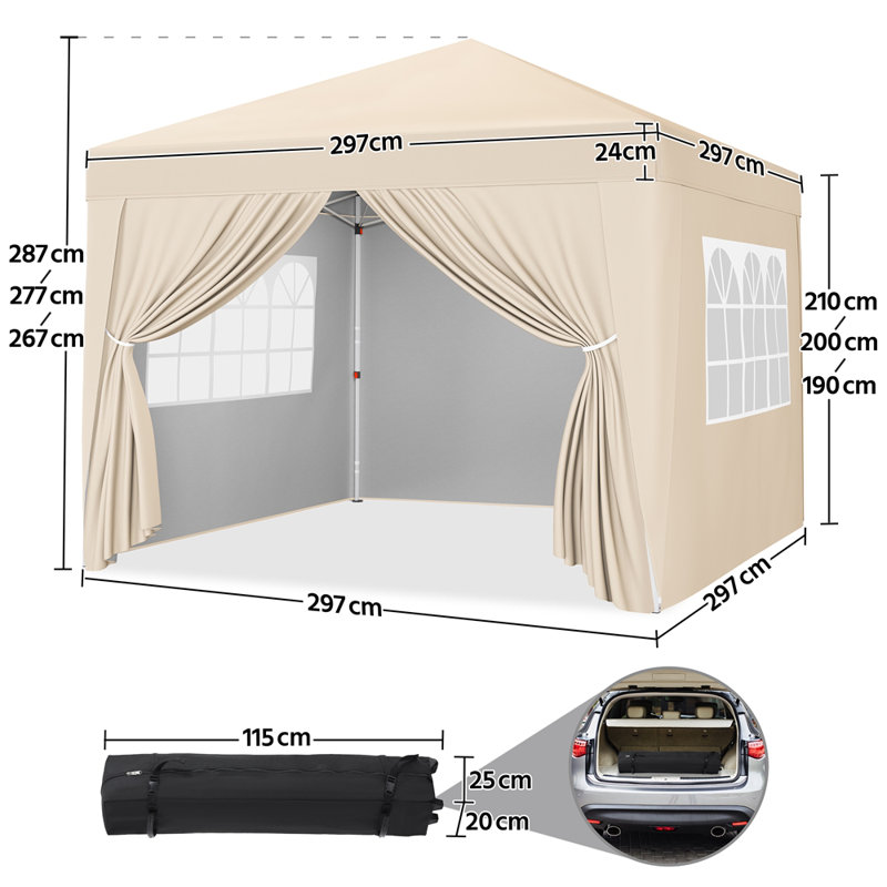 Iron Pop-Up Gazebo, Beige, 287cm H x 300cm W x 300cm D