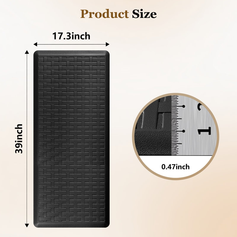 Waterproof Kitchen Rug, Black, Rectangle 1'5" x 3'3" + 1'5" x 3'3"