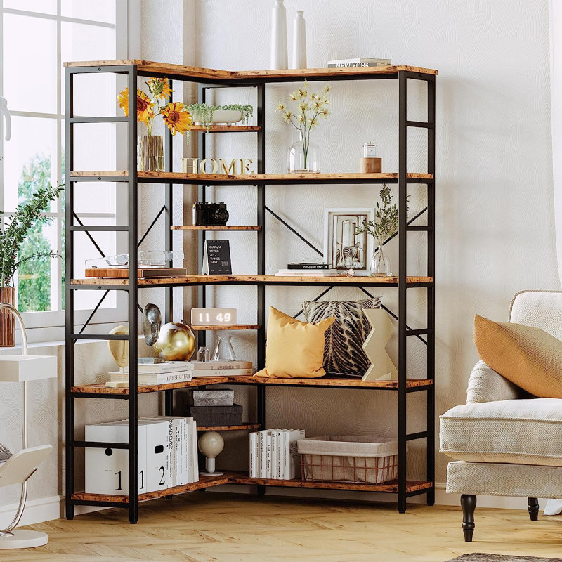 Bibliothèque en coin avec rangement ouvert à 5 niveaux H 68,7 "x P 42,7" x l 42,7 "