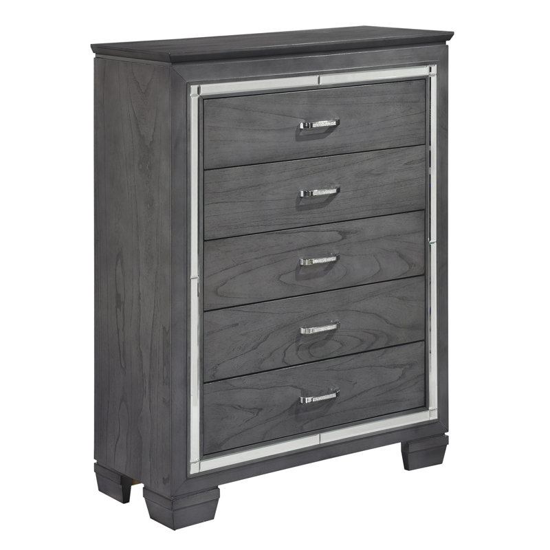 Commode à 5 tiroirs l 38 po Waldon, Gris