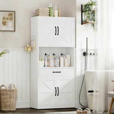 72" Farmhouse Steel Pantry Cabinet with Countertop, Adjustable Shelves & Drawer, White Rustic Kitchen Storage by Ebern Designs