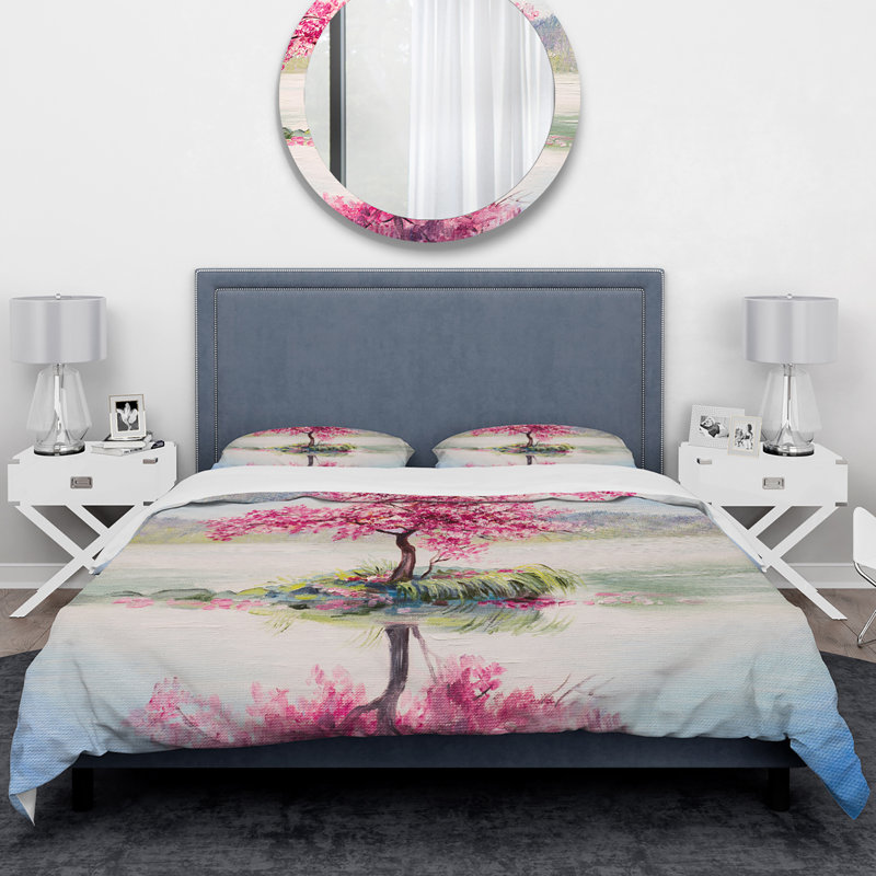 Ensemble de housse de couette designart sakura on the lake, Housse de couette très grand + 2 taies décoratives