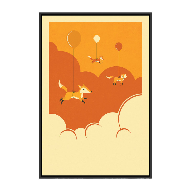 Volée de renards, art encadré, H 60 po x l 40po x P 1,5 po, Toile avec cadre noir