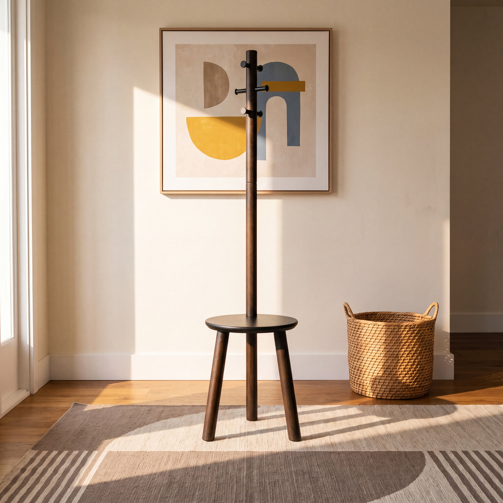 6 - Hook Freestanding Coat Rack, Walnut
