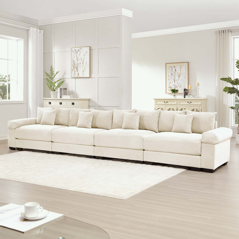 Canapé modulaire modulaire avec 12 coussins décoratifs, Velours côtelé beige