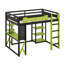 Lit mezzanine double en bois avec DEL, bureau et tablettes, lit mezzanine en bois-415996504