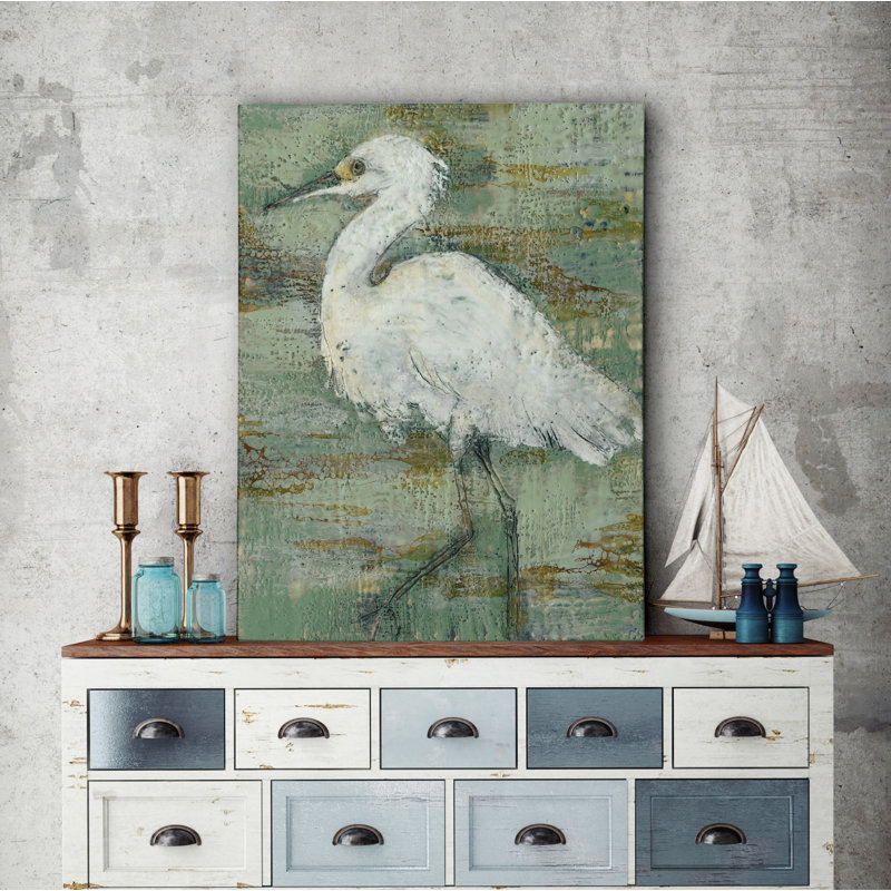« textured héron i », reproduction sur toile tendue, H 24 po x l 32 po x P 1,5 po