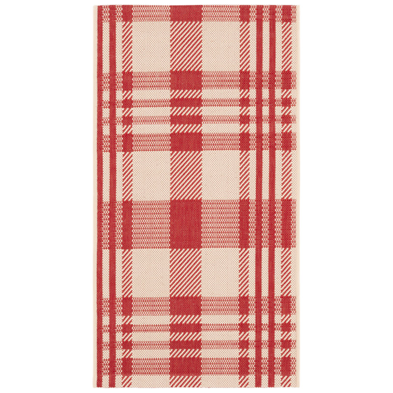 Tapis d'intérieur / extérieur écossais Courtyard Performance, Tapis de couloir 2 pi 3 po x 5 pi, Red/Bone