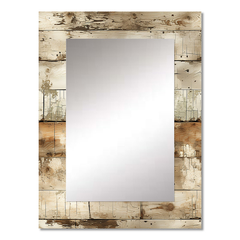 Rustic Farmhouse Weathered Planks - grand miroir mural rétro, miroir unique rétro, impression d'art en métal, 32 po x 24 po
