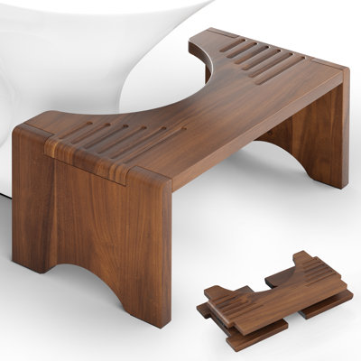 Tabouret de toilette pliable, tabouret de merde en bois d'acacia pour l'apprentissage de la propreté, aide de salle de bain en bois de 7 pouces pour une posture confortable, conception rainurée antidérapante pour adultes ou personnes âgées