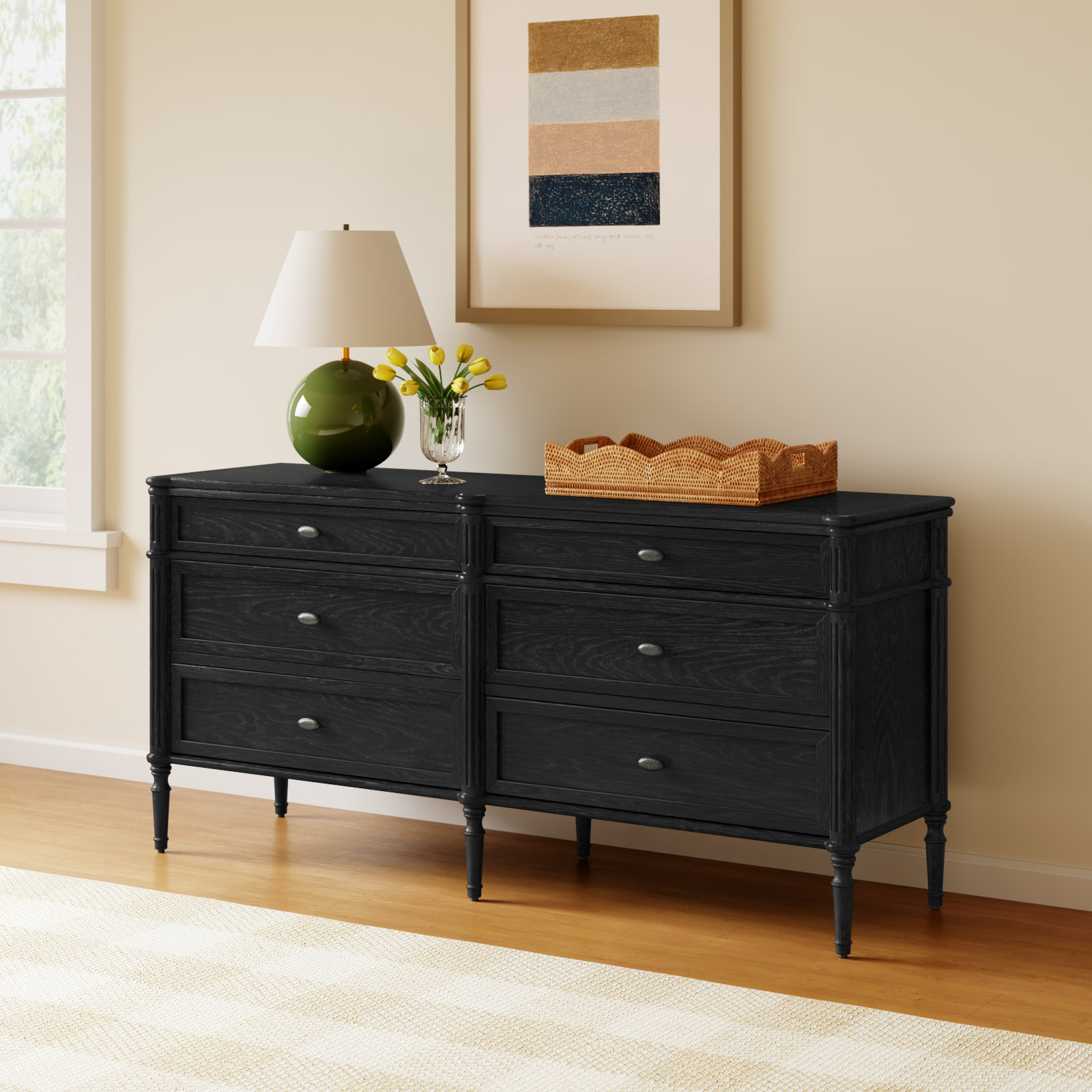 Susie 70 " Oak Double Dresser, Distressed Black