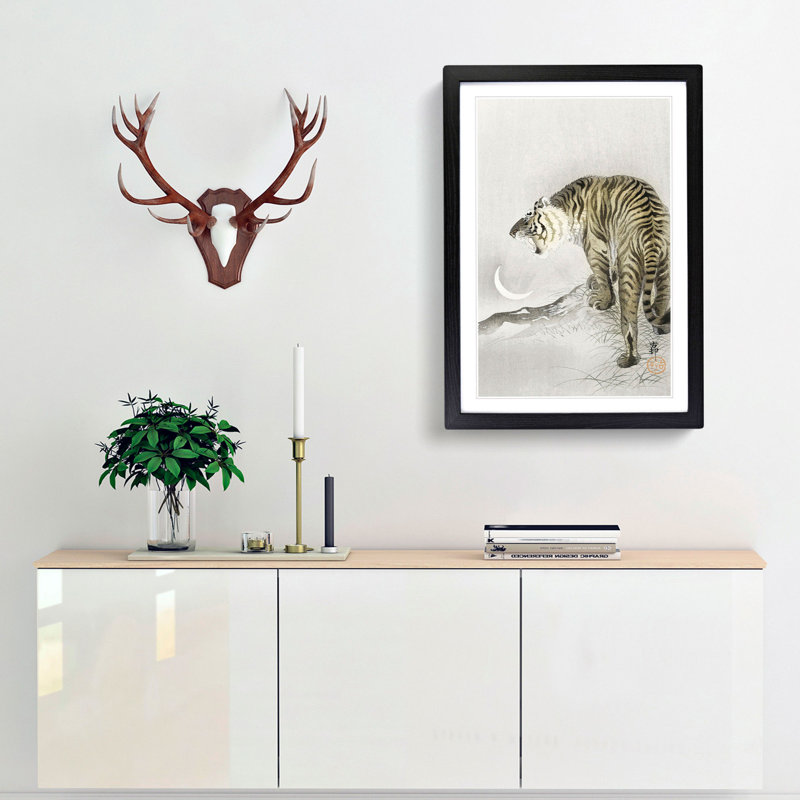 Roaring Tiger by Ohara Koson - Picture Frame Painting Print, Black Framed, 36cm H x 27cm W x 2cm D