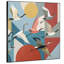 Très grand art mural imprimé sur tissu - Décoration de salon rétro bleu sarcelle avec oiseaux géométriques - «Assemblage requis du cadre (cadre non fini)»-130840747