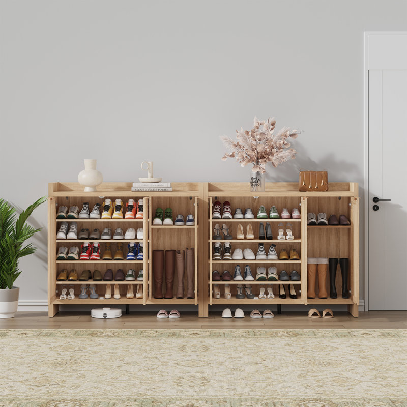 Chada 30 Pair Rattan Shoe Storage Cabinet With 3 Doors And Adjustable Shelves, Light Brown