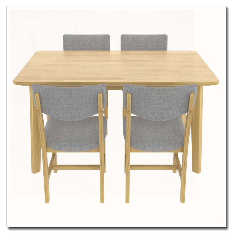 Ensemble de salle à manger 5 pièces - 1 table en bois massif + 4 chaises rembourrées, Naturel