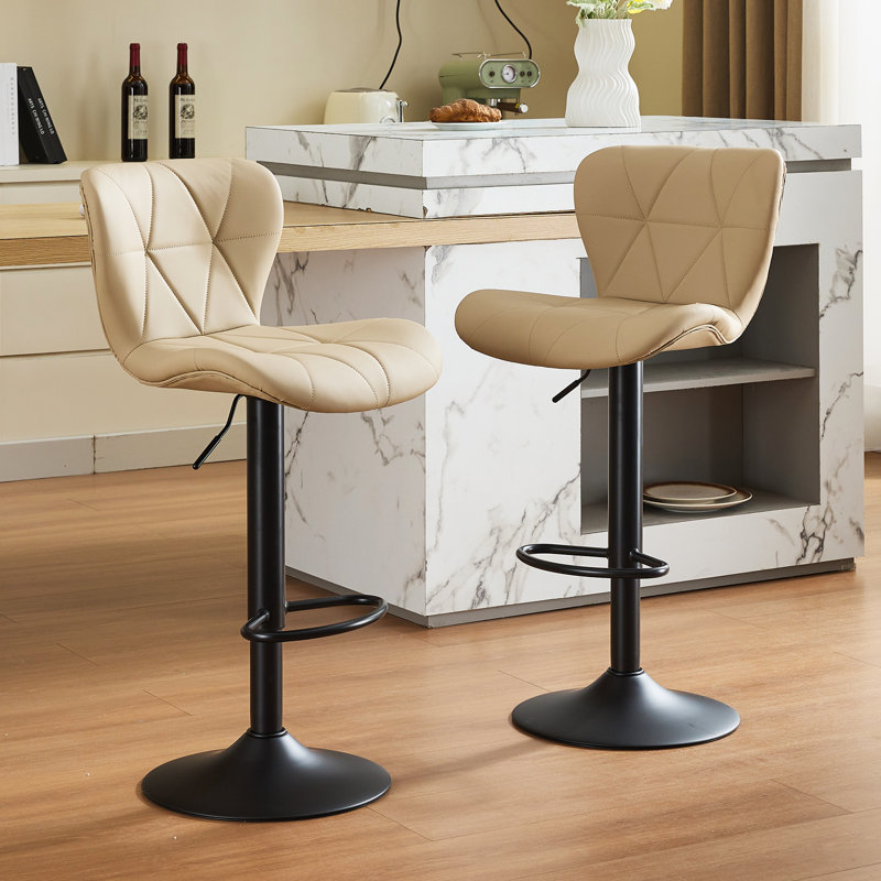 Swivel Adjustable Height Modern Bar Stools with Metal Frame, Tan
