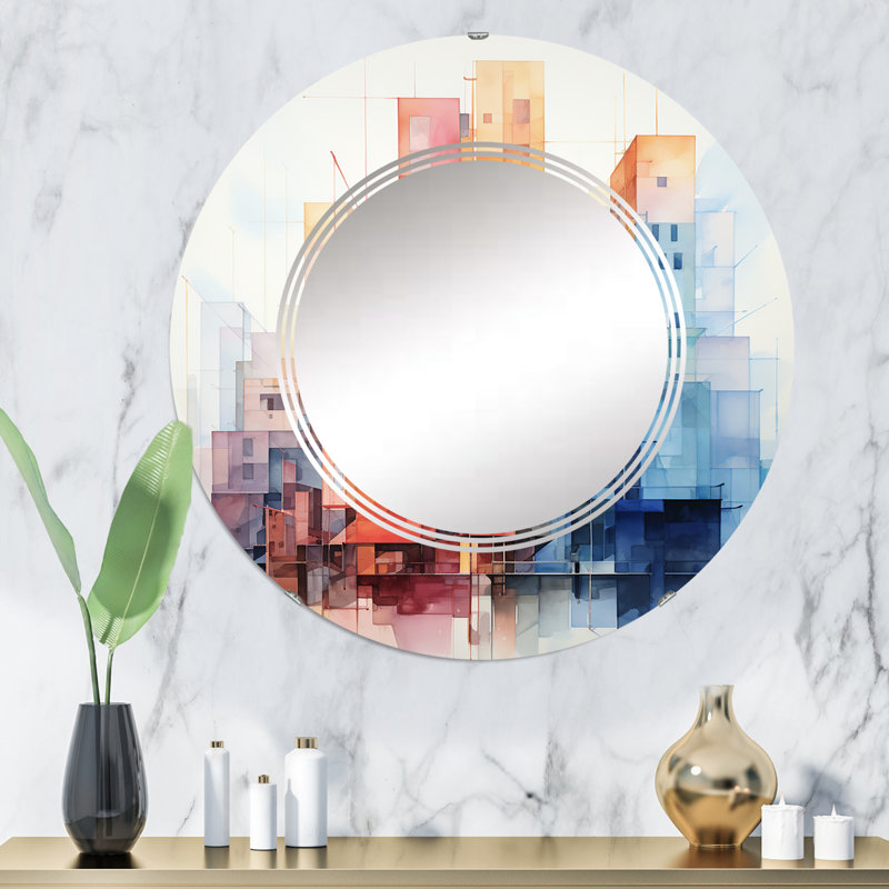 Wasat - Miroir mural rond moderne, 32 po x 32 po