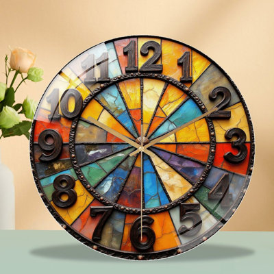 Stained Glass Decorative Wall Clock Unique Art Design Art - 12'' Modern Glass Wall Clock